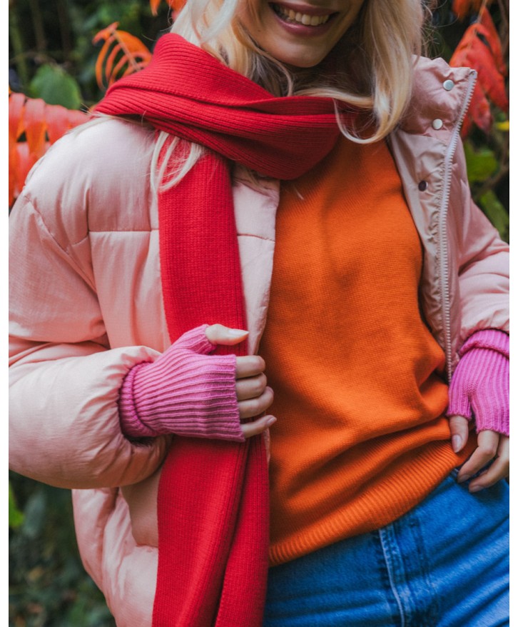 Écharpe en laine mérinos rouge vif -