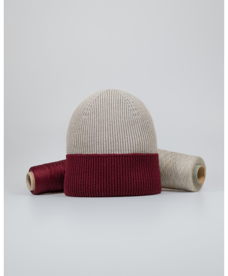 Bonnet bicolore greige - bordeaux