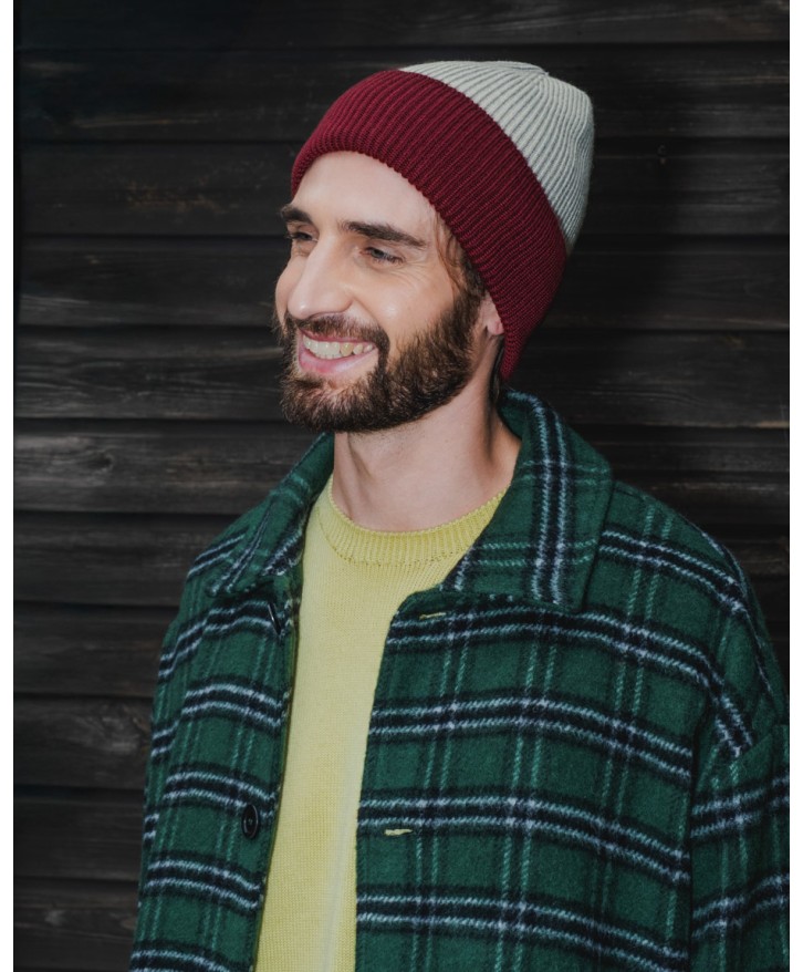 Bonnet bicolore greige - bordeaux