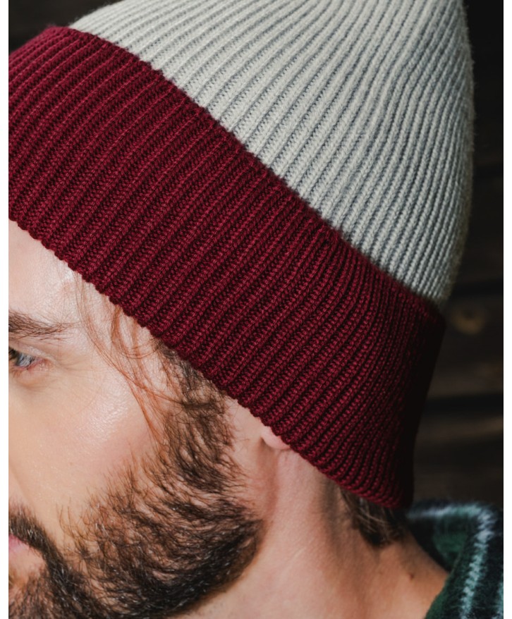Bonnet bicolore greige - bordeaux -