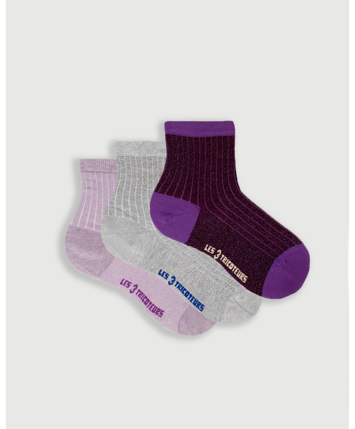 Pack 3 paires chaussettes côtelées paillettes -