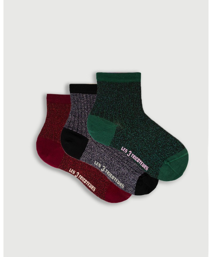 Pack 3 paires chaussettes côtelées paillettes -