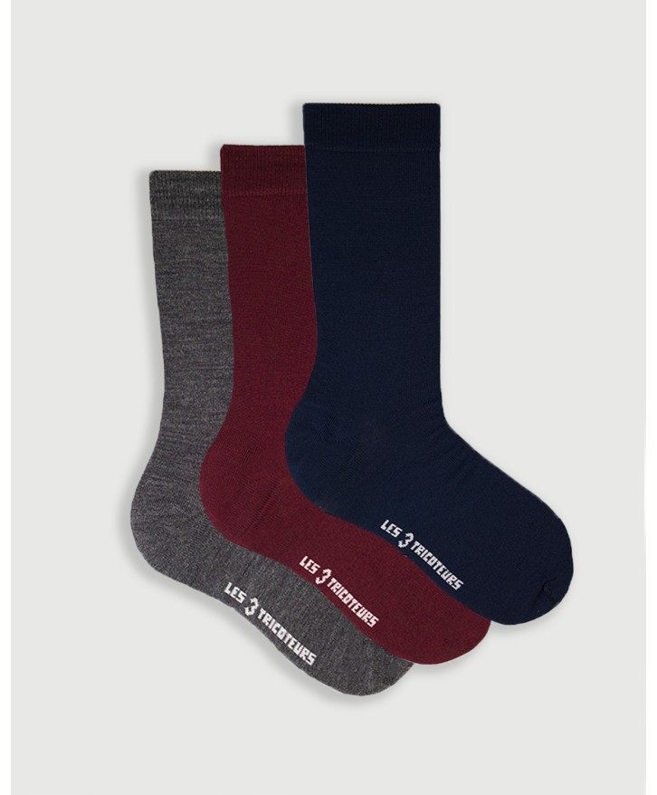 Pack 3 paires chaussettes hautes en laine mérinos