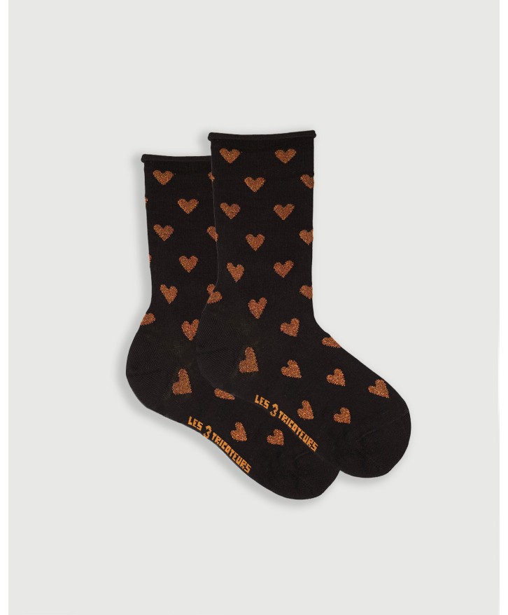 Chaussettes cœur noir et camel