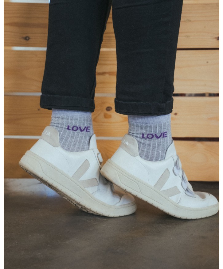 Chaussettes côtelées paillettes "Love" -