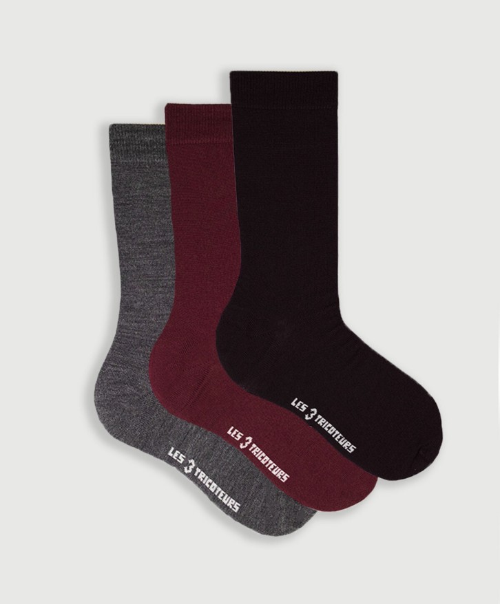 Pack 3 paires chaussettes hautes en laine mérinos