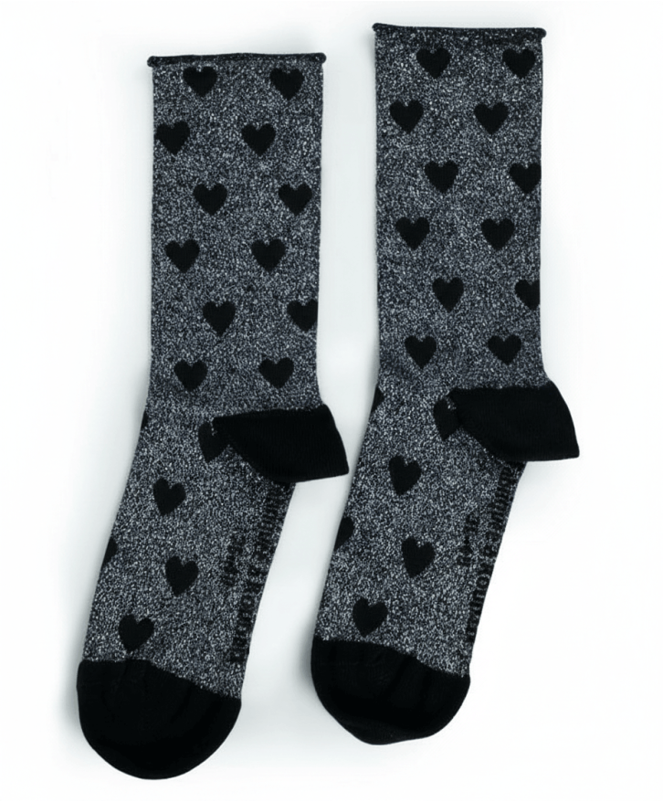 Chaussettes roulottées cœurs à paillettes -
