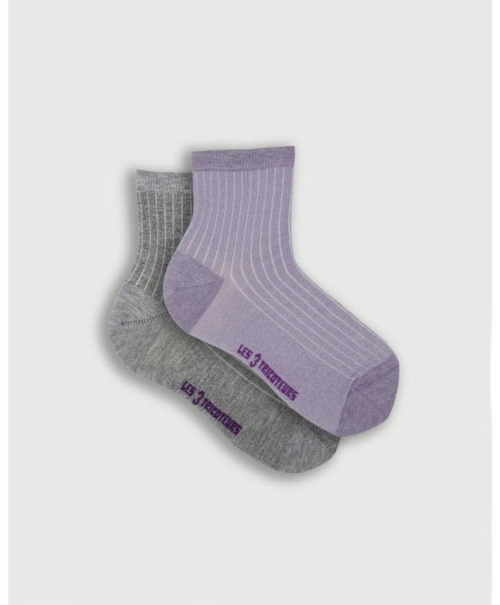 Pack 2 paires chaussettes côtelées paillettes -