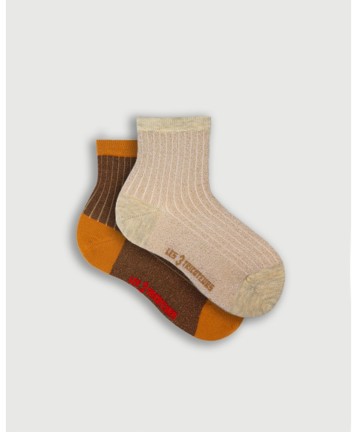 Pack 2 paires chaussettes côtelées paillettes -
