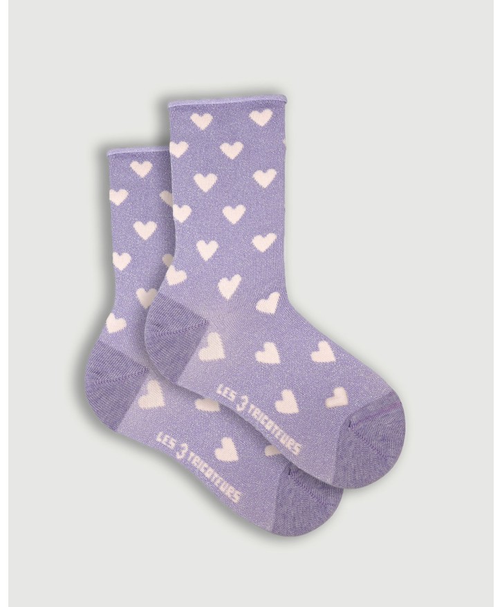 Chaussettes roulottées cœurs à paillettes -