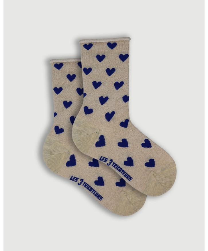 Chaussettes roulottées cœurs à paillettes -