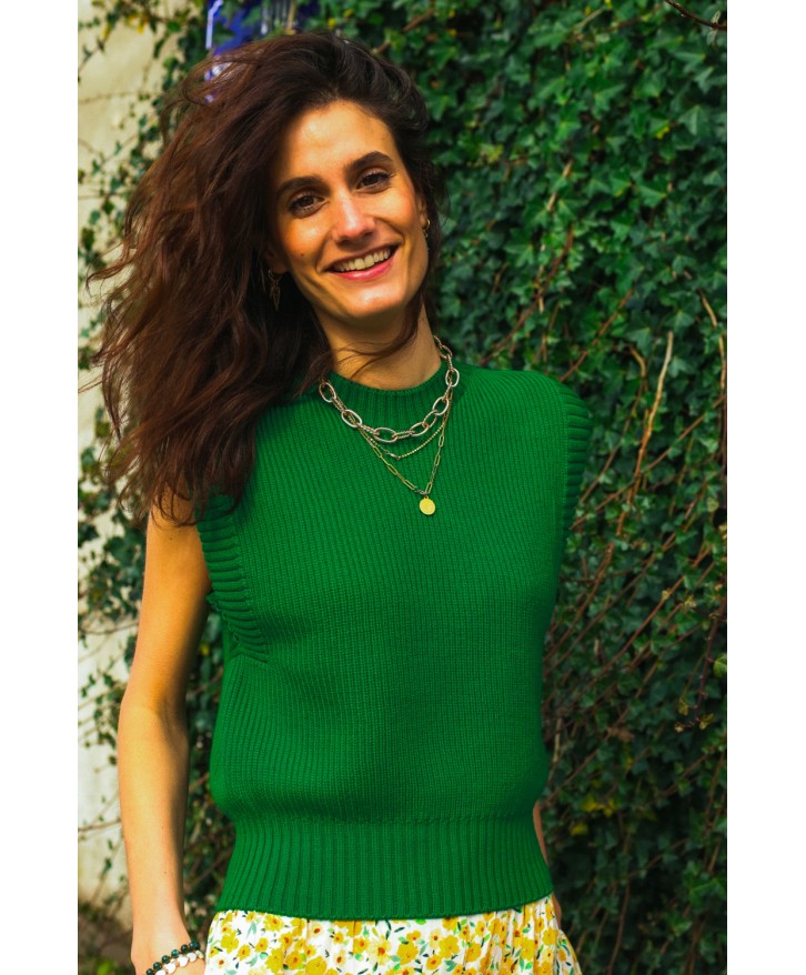 Pull sans manches vert