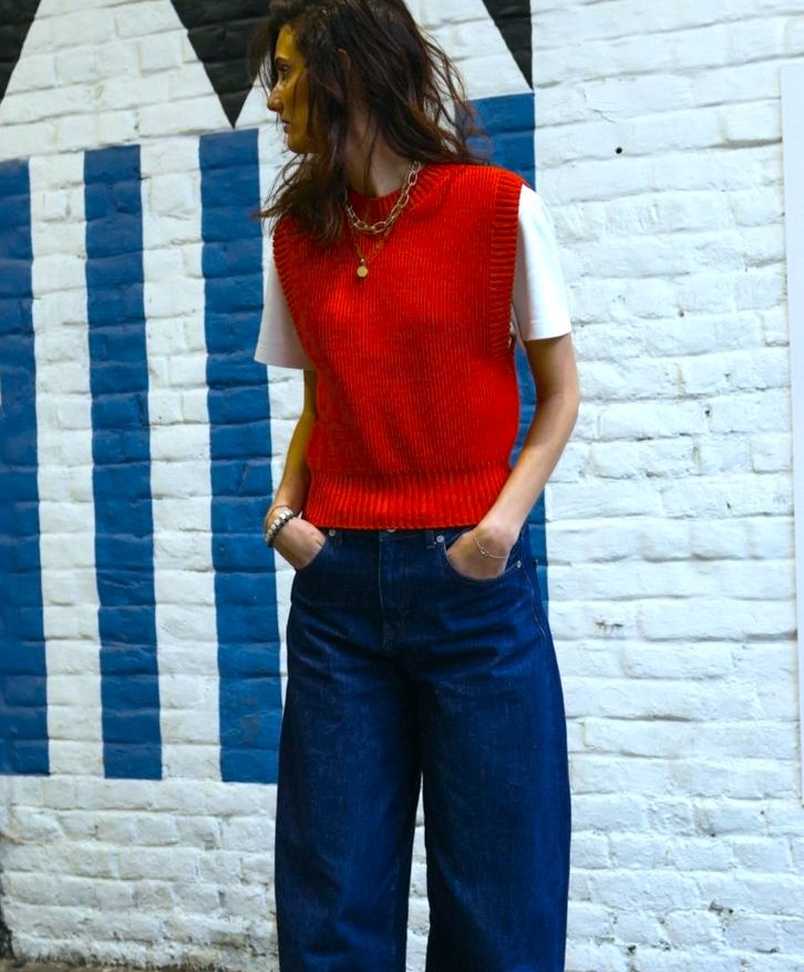 Pull sans manches coquelicot