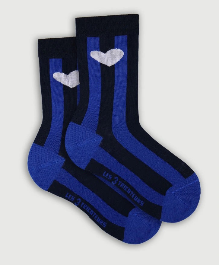 Chaussettes cœur & rayures verticales -