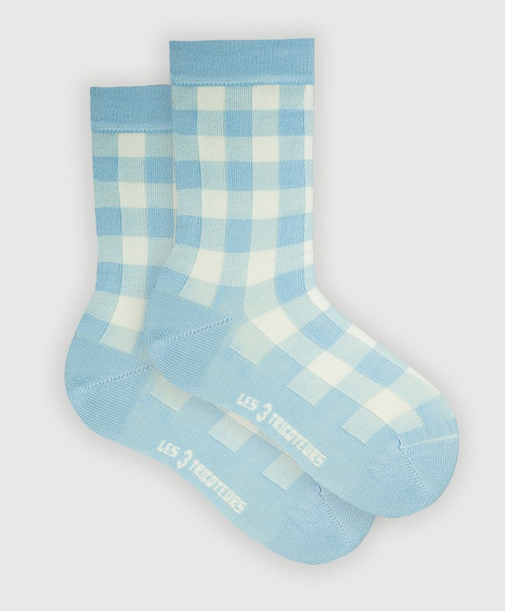 Chaussettes vichy pastel bleu -
