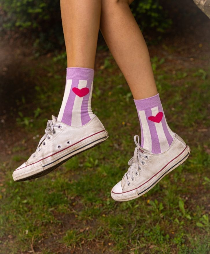 Chaussettes cœur & rayures verticales