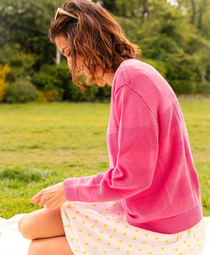 Pull mérinos ajouré rose