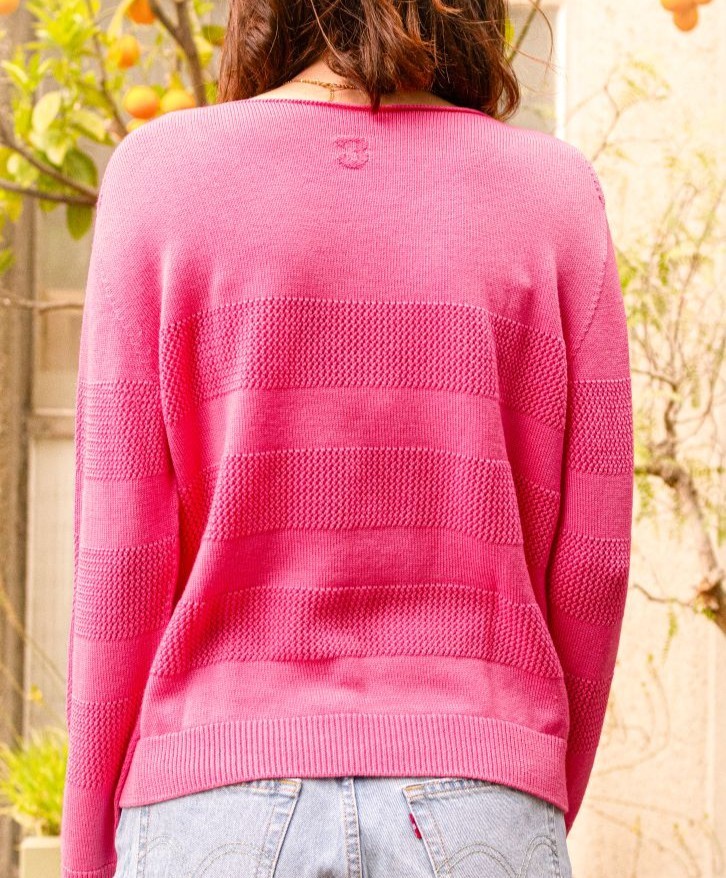 Pull mérinos ajouré rose -
