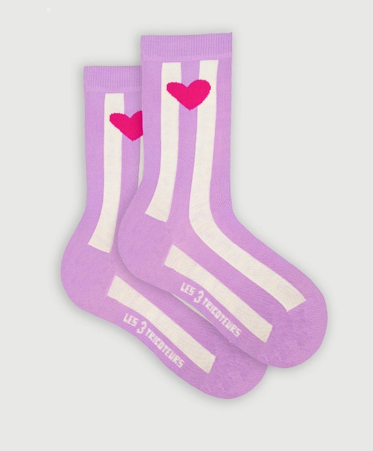 Chaussettes cœur & rayures verticales -