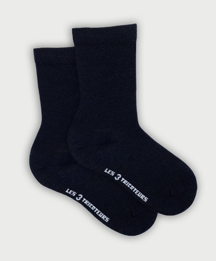 Chaussettes fines en laine mérinos française - Bleu marine -