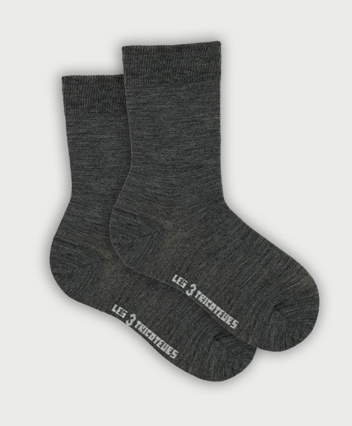 Chaussettes fines en laine mérinos française - Gris -