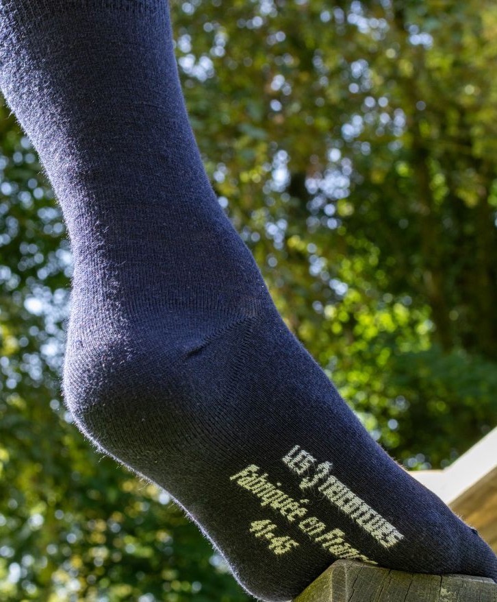 Chaussettes fines en laine mérinos française - Bleu marine