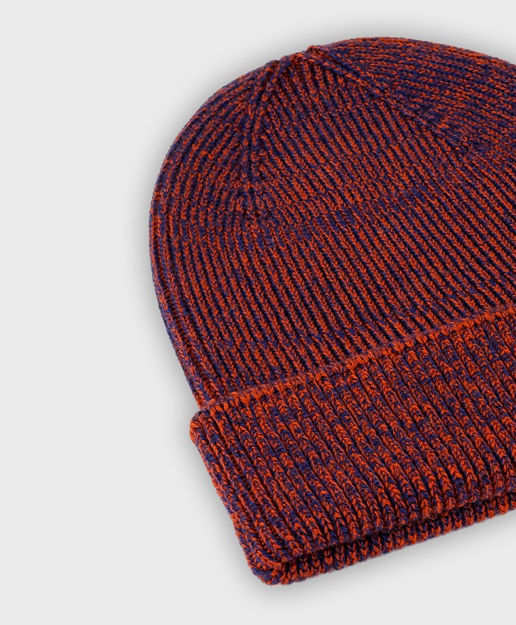 Bonnet chiné bleu et brique