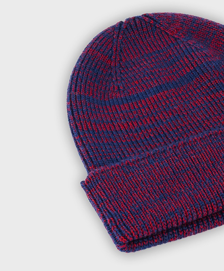 Bonnet chiné bleu et rouge vif -