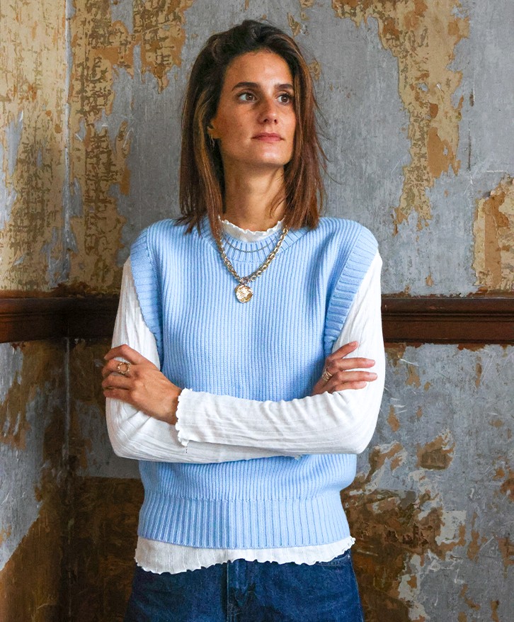 Pull sans manches bleu ciel
