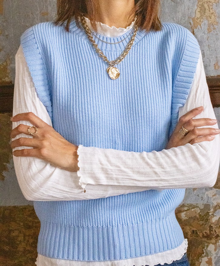 Pull sans manches bleu ciel