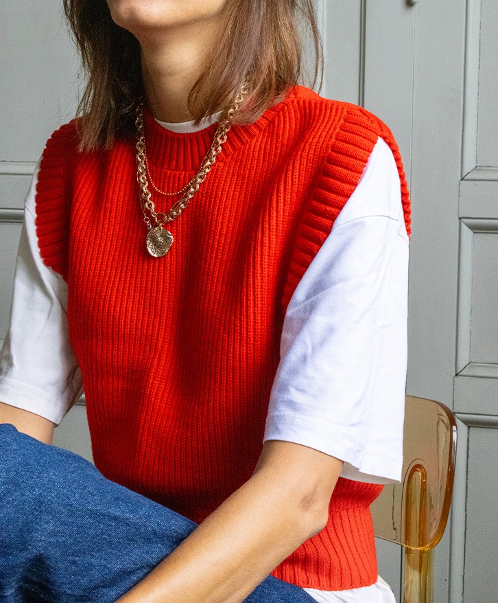 Pull sans manches coquelicot