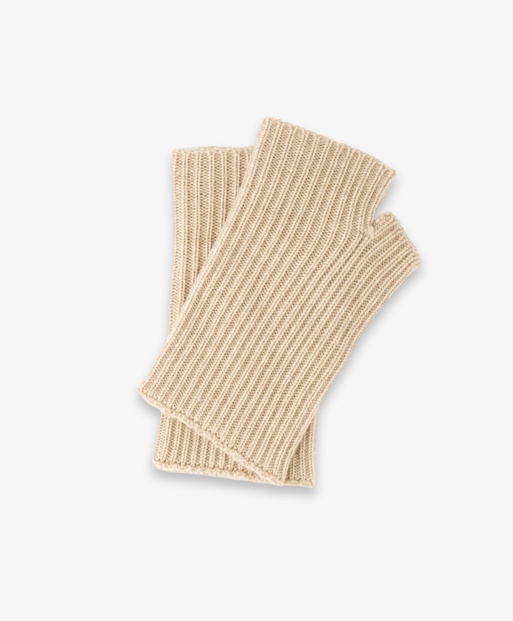 Mitaines en laine mérinos beige chiné -