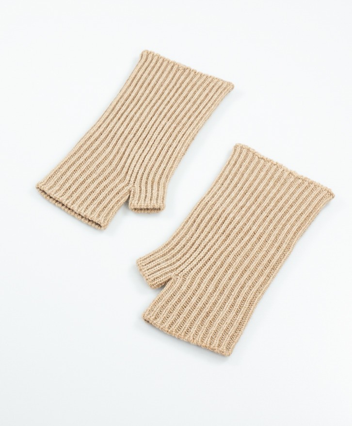 Mitaines en laine mérinos beige chiné