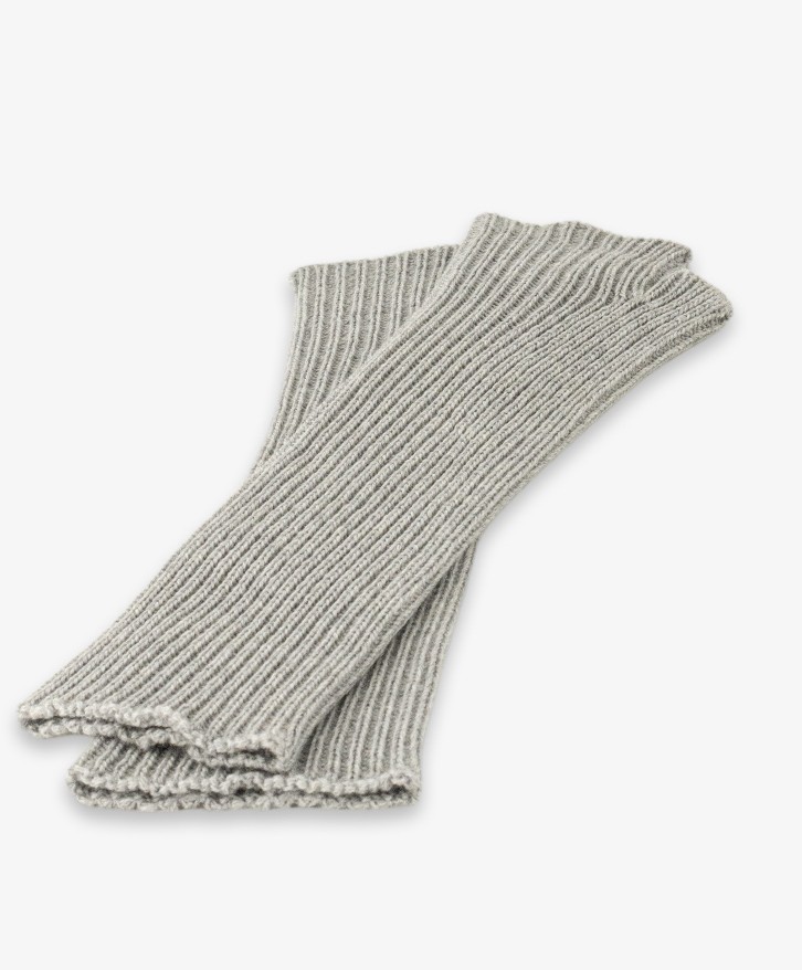 Mitaines longues en laine mérinos gris chiné -