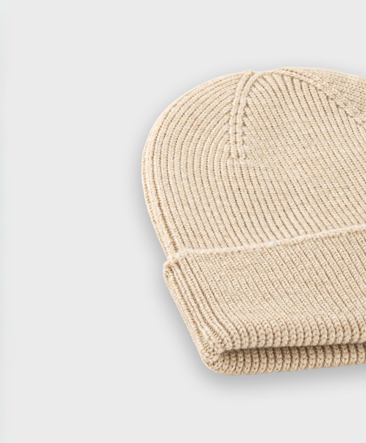 Bonnet en laine mérinos beige -