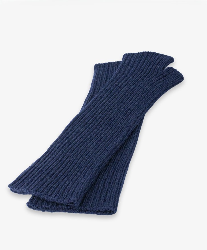 Mitaines longues en laine mérinos bleu marine -