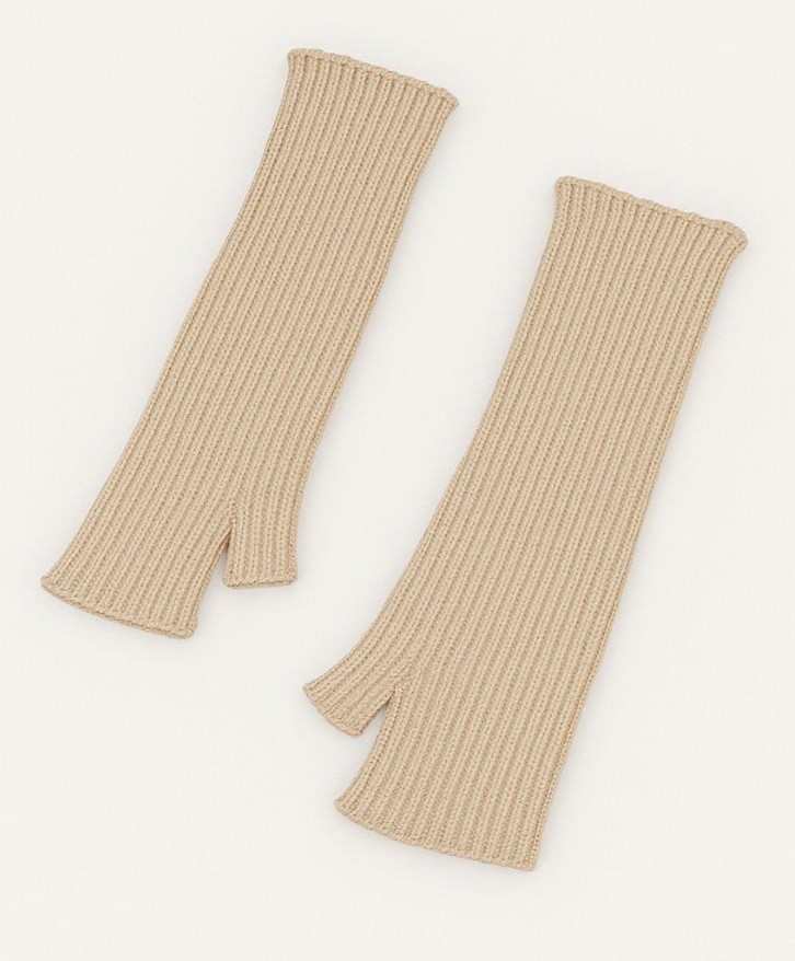 Mitaines longues en laine mérinos beige chiné