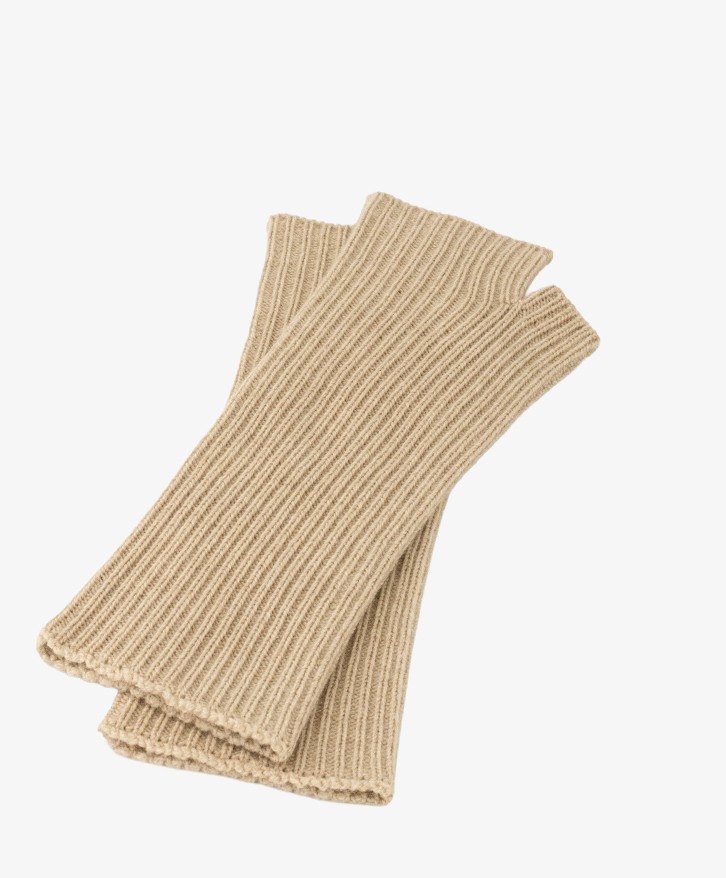 Mitaines longues en laine mérinos beige chiné