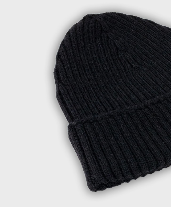 Bonnet côtes laine mérinos noir -