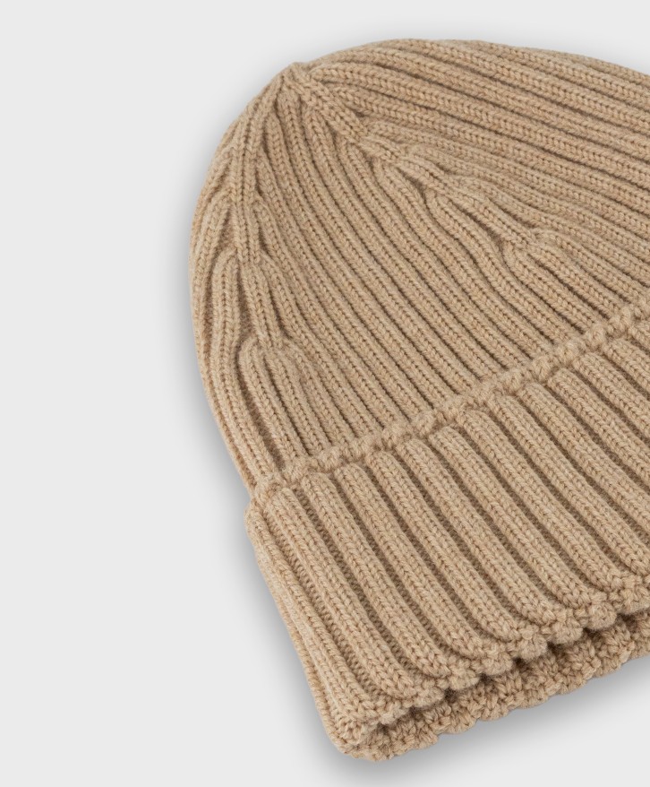 Bonnet côtes laine mérinos beige