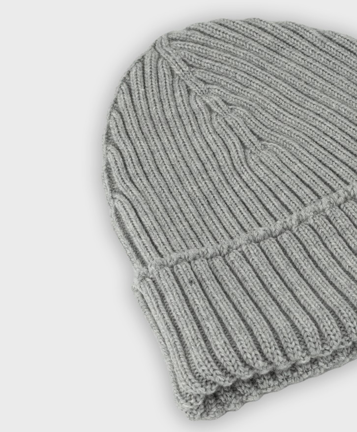 Bonnet côtes laine mérinos gris chiné -
