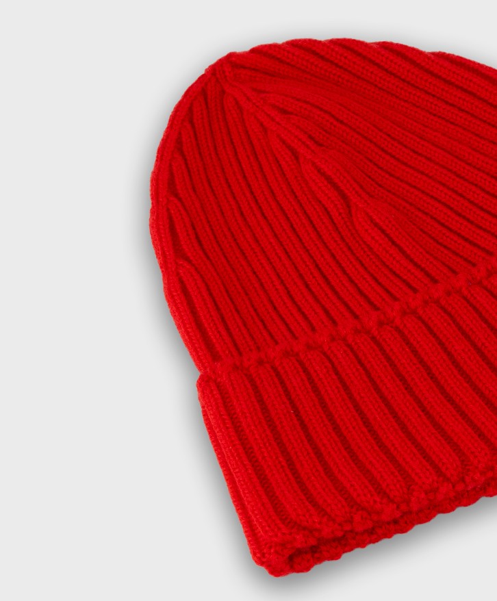 Bonnet côtes laine mérinos rouge -