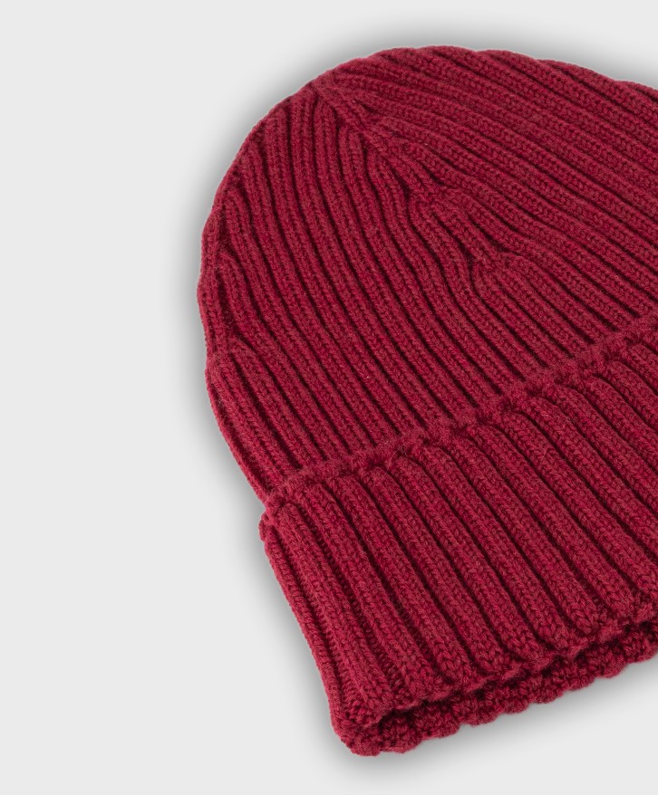 Bonnet côtes laine mérinos bordeaux -