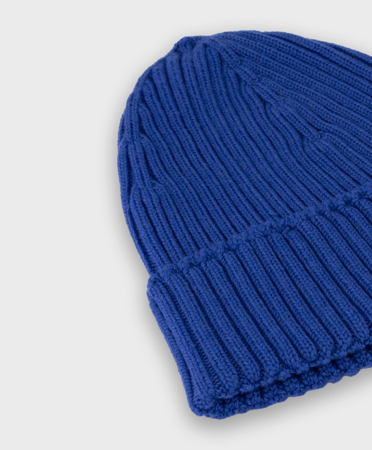 Bonnet côtes laine mérinos bleu roi -