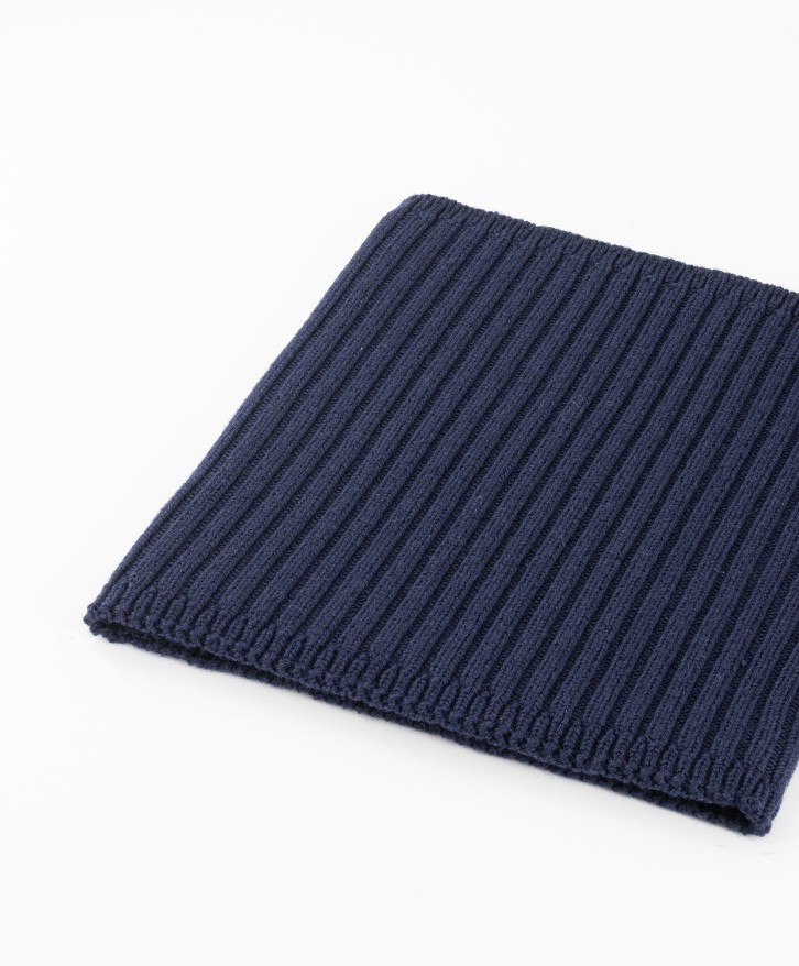 Tour de cou côtes en laine mérinos bleu marine
