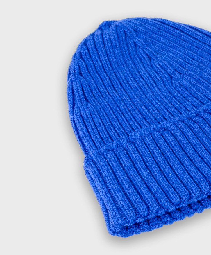 Bonnet côtes laine mérinos bleu roi -